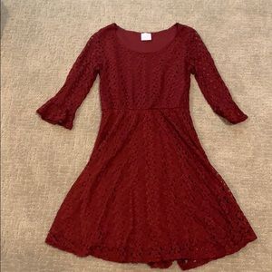 Long Sleeve Red Lace Dress